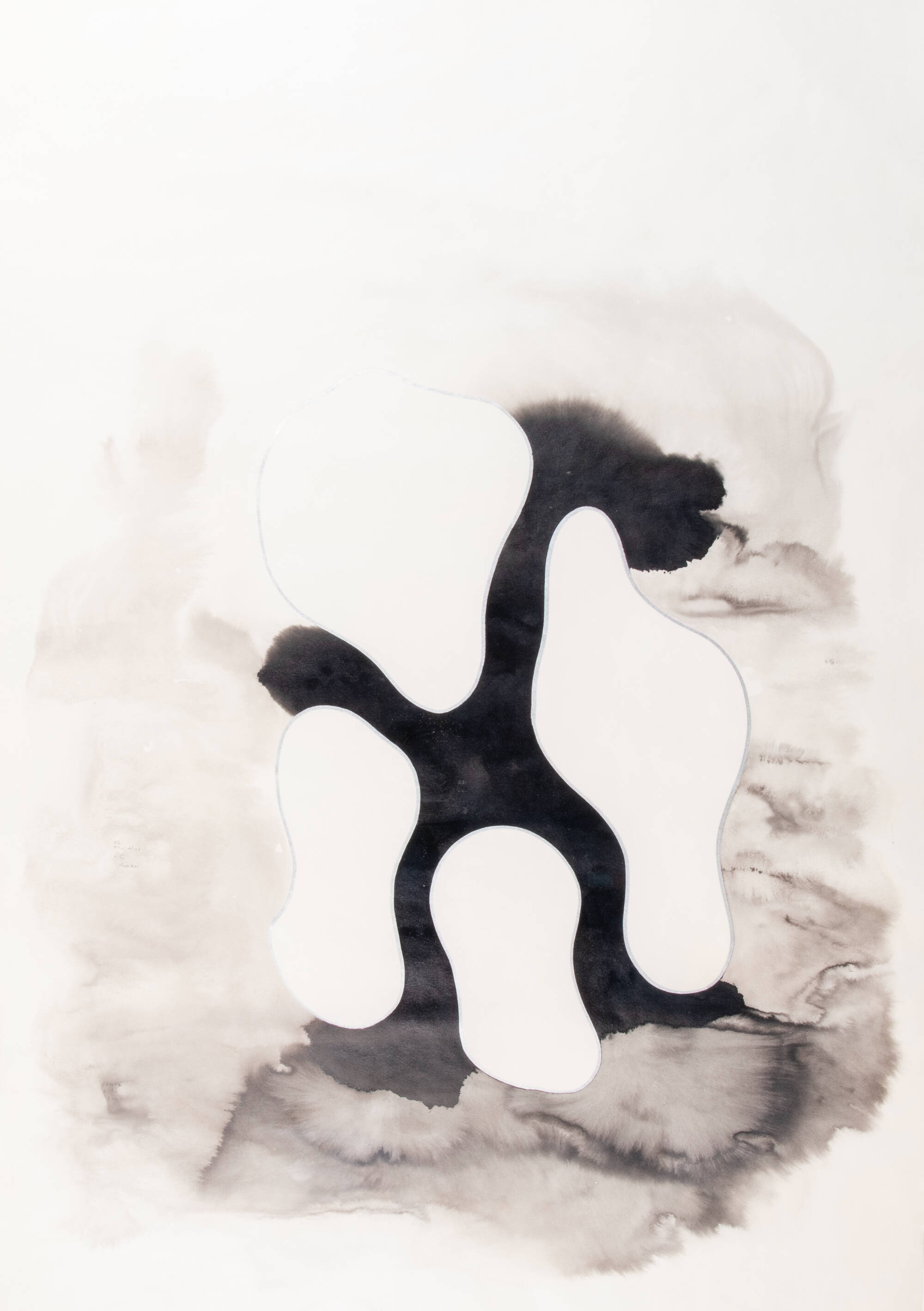 Abstract drawing in ink that looks like watercolor. Dark "x" shape in the center, light ink around it.
